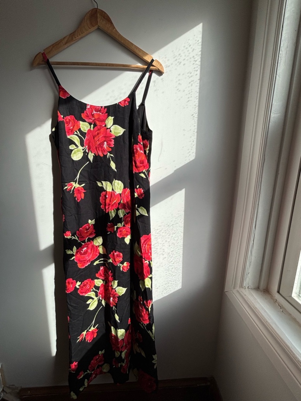 Laura Ashley Black Floral Slip Dress with Red Rose Print